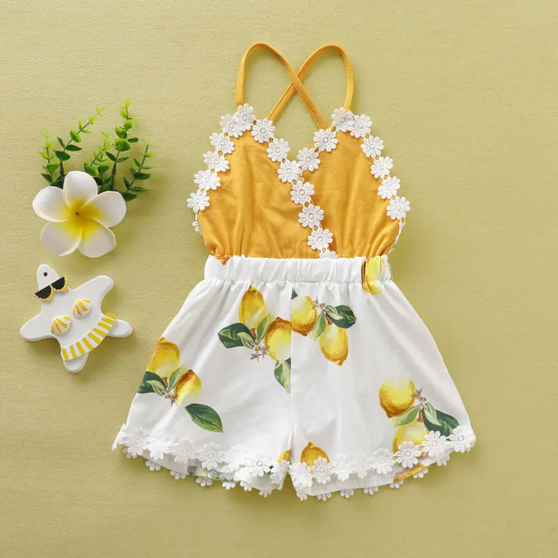 PUDCOCO Newest Toddler Kids Baby Girl Lemon Romper Playsuit Clothes