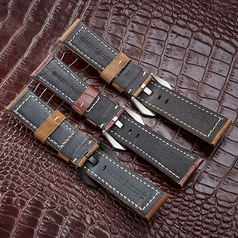 LPWHH Frosted Genuine Leather Strap For Samsung Watch Band 22mm 24mm 26mm Army Green Brown Black Pin Buckle Soft Watchbands