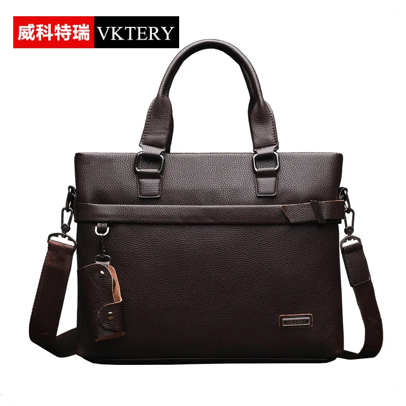 VKTERY Brand Men Luxury Genuine Cow Leather Business Men Handbag Mens