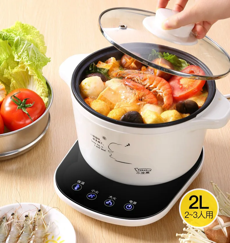 2L Portable Electric Multicooker Mini Non-stick Frying Pan Electric Hot Pot Hotpot Noodle Porridge Cooker Kitchen Multi Cooker