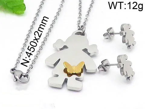 

Fashion Women Men Silver Gold Stainless Steel Boy Girls Cartoon Animal Butterfly Bea Necklace Earrings Pulseras Jewelry Sets