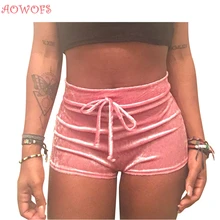 AOWOFS New Fashion Women Ladies Elasticated Shorts Shortpants Crushed Velour Velvet Mid Rise HOT Slim Bottoms