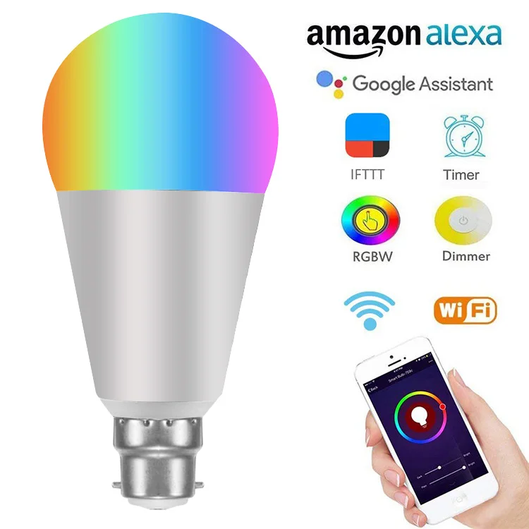 

New 8W E27 Smart Light Bulbs Cellphone WiFi Voice Control RGB Energy Saving Dimming LED Bulb Compatible with Alexa Google Home J