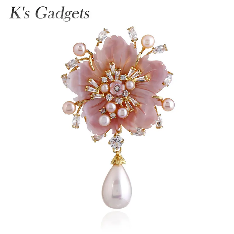 

K'S Gadgets Brooches Natural Shell Brooches Pin Jewelry Vintage Metal Flower Brooch For Women Hijab Pins Accessories Women