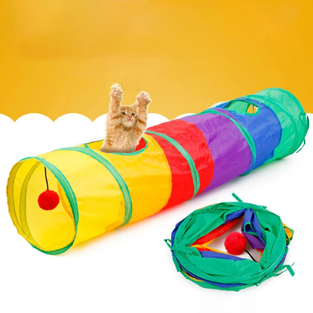 8 цветов, Забавный туннель для домашних животных, для кошек, Радужный туннель, коричневый, складной, 2 отверстия, для кошек, туннельный котенок, игрушка, объемные игрушки, кролик, туннель, кошка, пещера