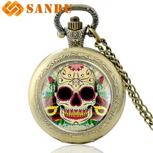 Новая мода скелет череп панк кварцевые карманные часы винтажные мужские и женские ожерелье в стиле стимпанк