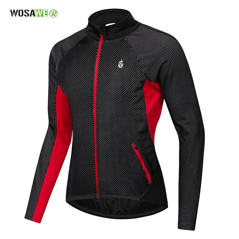 

WOSAWE Thermal Cycling Jacket Winter Warm Up Bicycle Clothing Windproof Waterproof Soft shell Coat MTB Bike Jersey Red black