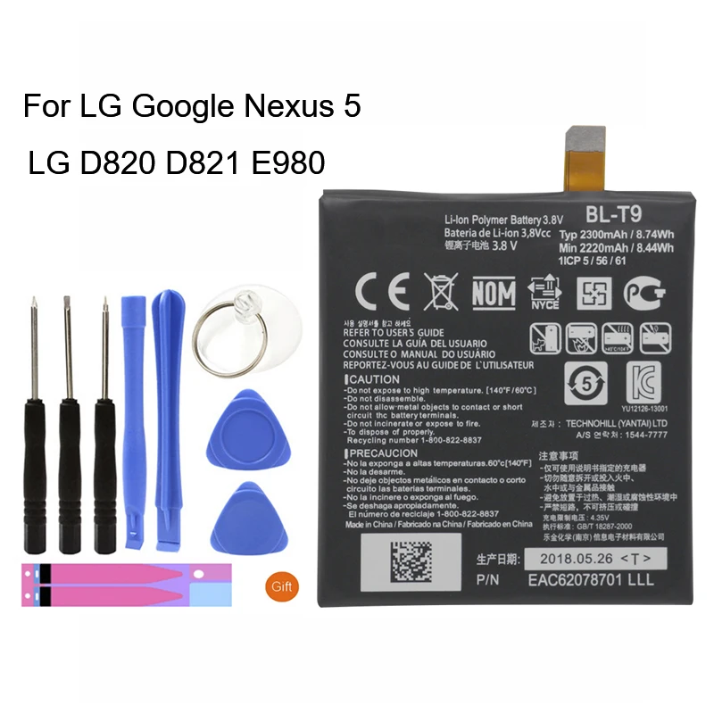 Оригинальный BL T9 Аккумулятор для LG Google Nexus 5 D820 D821 E980 2300mAh BLT9|Аккумуляторы