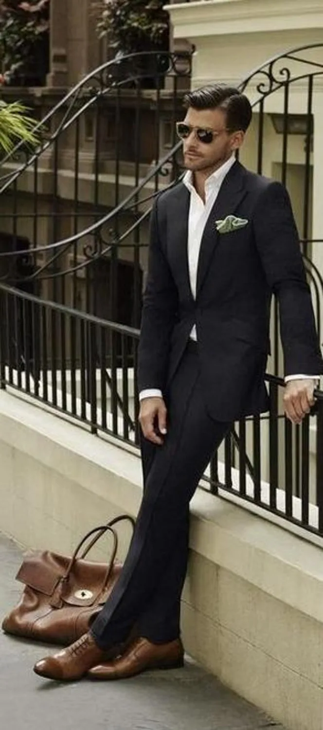 Fashion 2 Pieces Black Business Formal Suits (Jacket+Pants) Wedding Suit for Men Groomsman Suits Groom Tuxedos Custom Made Suits