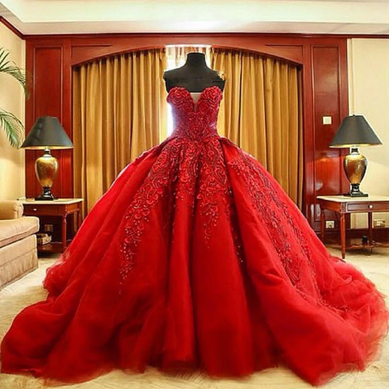 Red Wedding Dress 2016 Couture Ball Gown Long Sweetheart With Beaded Red Wedding Dress 2016 Couture Ball Gown Long Sweetheart With Beaded Elegant Bridal Gowns Robe De Mariage In Dresses From Weddings Events On