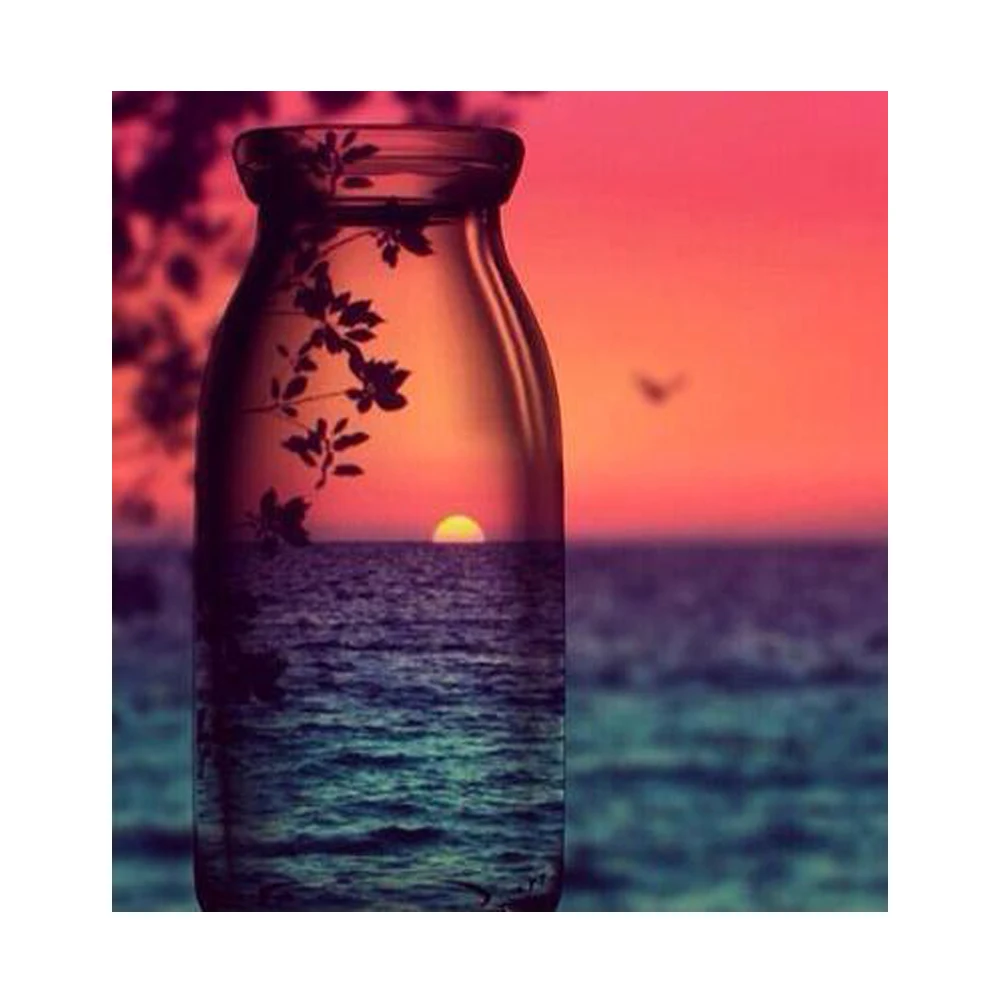 

Full Square drill 5D DIY Embroidery Sunset scenery in the bottle Diamond Painting Cross Stitch Rhineston Mosaic decor gift YU283