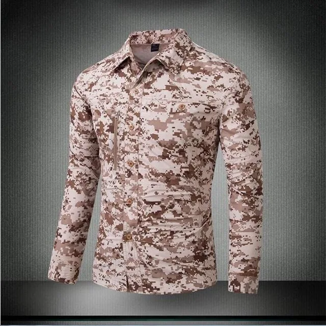 Весенне-летняя мужская тактическая камуфляжная дышащая быстросохнущая рубашка с длинным рукавом, мужская рубашка с коротким рукавом - Цвет: desert digital