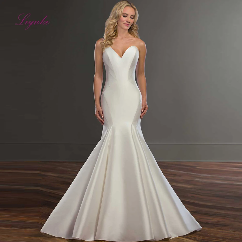 

Liyuke 2019 Married Mermaid Wedding Dress Simple Design Stain Sweetheart Plus SIze Customized