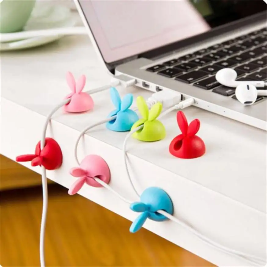 

New 6pcs Cable Clip Desk Tidy Wire Drop Lead USB Charger Cord Holder Secure Table 2JU28