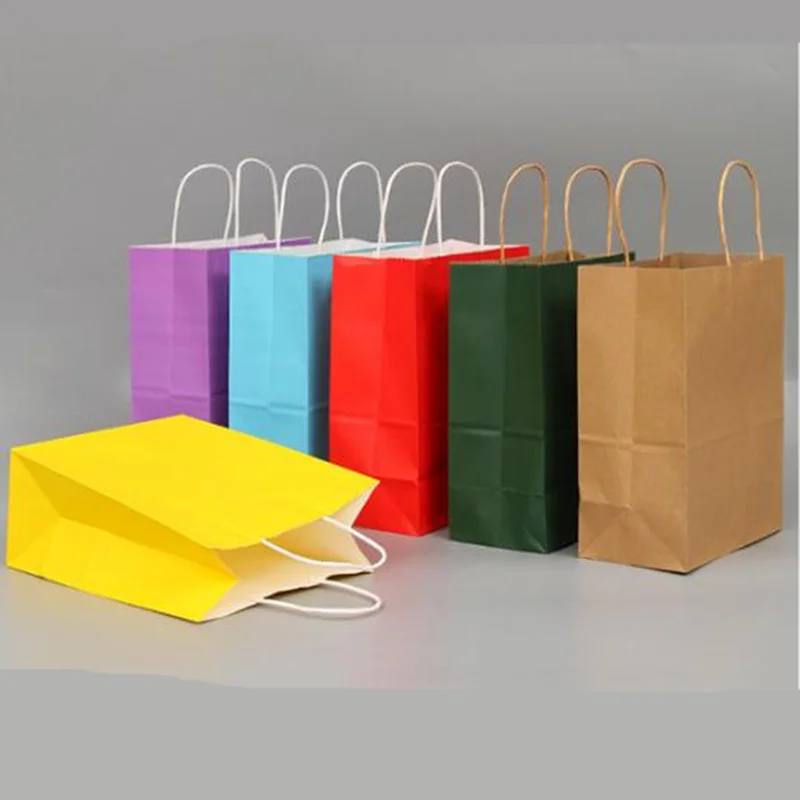 

Paper Bag Mini Stand up 10 Colors Party Bags Kraft Paper Gift With Handle Shop Loot Bag Recyclable Shopping Bags wholesale