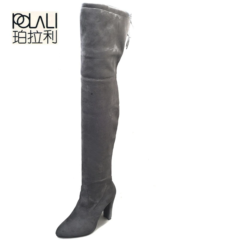 POLALI/ г. Новая обувь, размеры 34-43 Женские ботинки черные ботфорты пикантные женские осенне-зимние сапоги до бедра