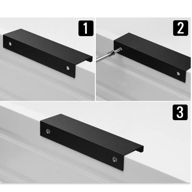 Good Quality New Modern Kitchen Cabinets Long Hidden Dark Handle Aluminum Alloy Open Hole Drawer Edge Black Wardrobe Door Handle