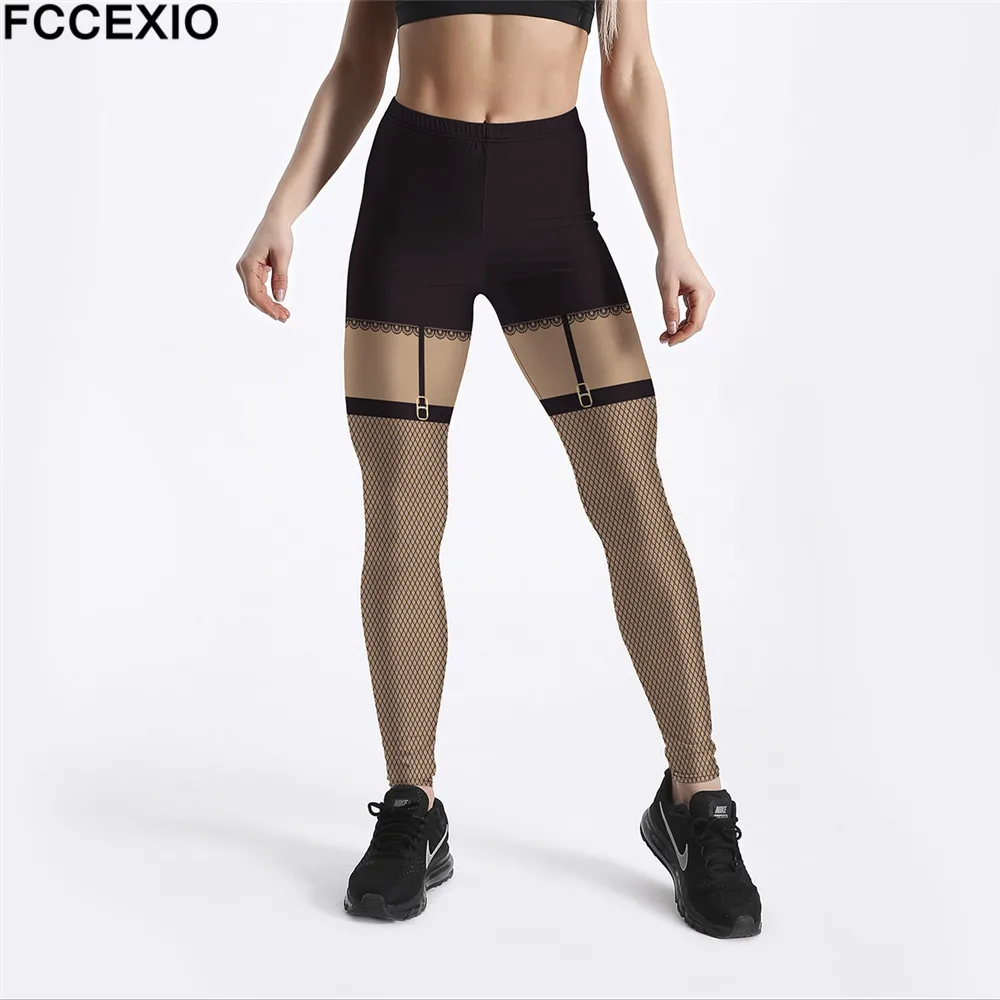 FCCEXIO, новинка, леггинсы для тренировок, высокая талия, леггинсы для фитнеса, черная сетка, 3D Рисунок, леггинсы, женские штаны, Сексуальные облегающие женские леггинсы