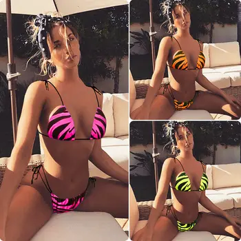 

High Waist Suit Women Push Up Padded Bra 2 Pcs Set Flame Print Bikini Set Bandage Swimwear Padded Bra Swimsuit Bathing