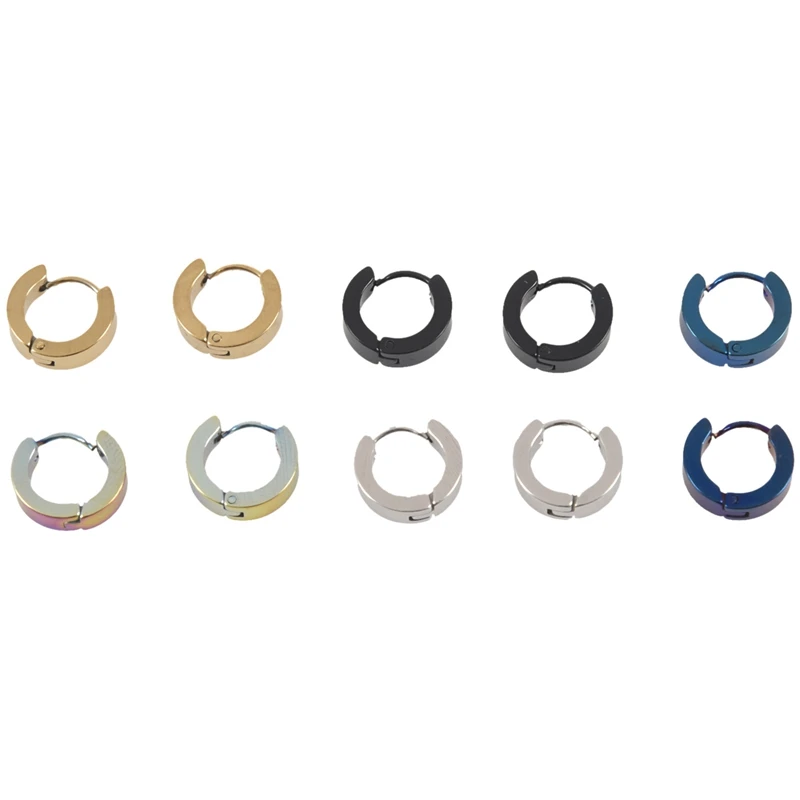 

Stainless Steel Small Hoop Earrings Hypoallergenic Earring, 5 Colors, 5 Pairs