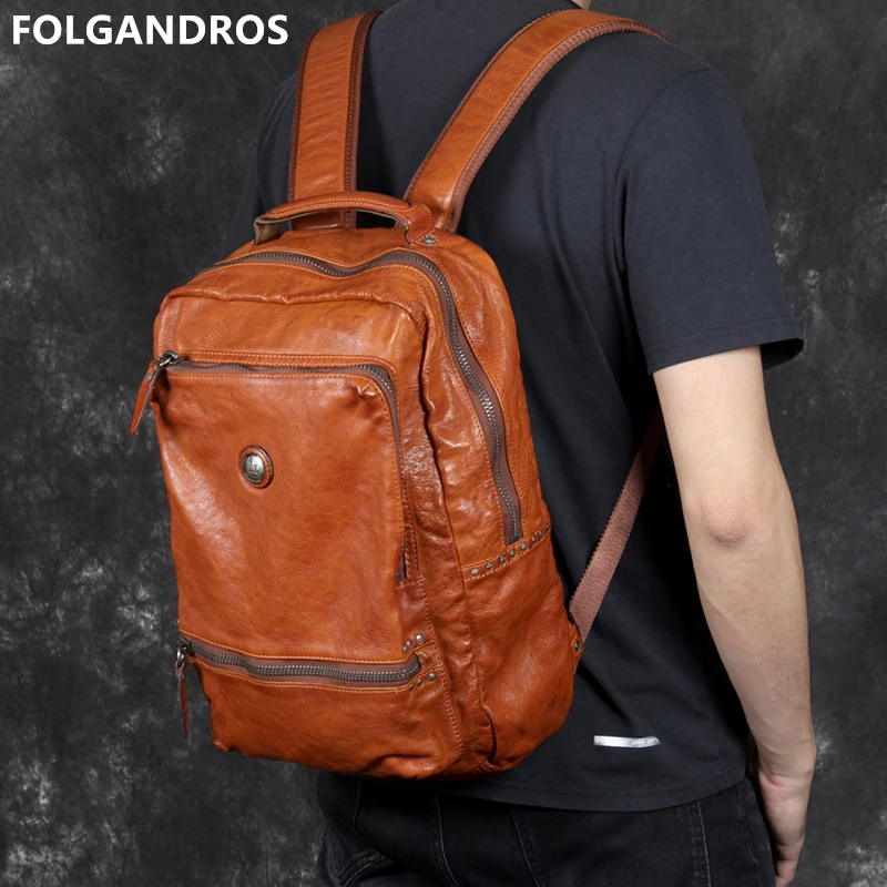 Handmade Brown LEATHER BACKPACK multifunctional BAG Shoulder bag Tote from cowhide leather in brown color