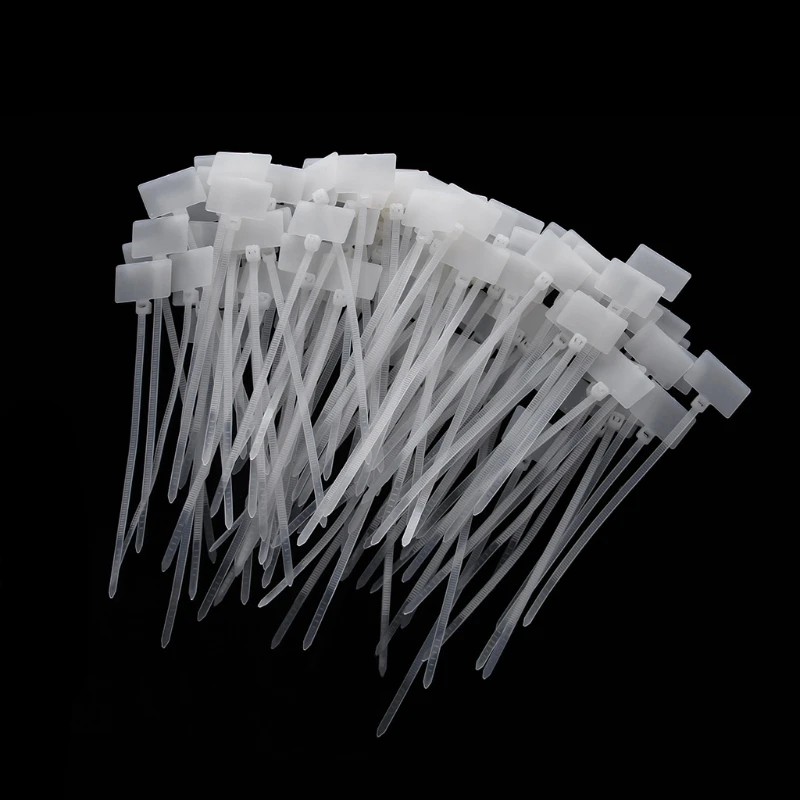 100 шт белый Пластик нейлон метки Label Стикеры кабельные стяжки 2x11 см-B119