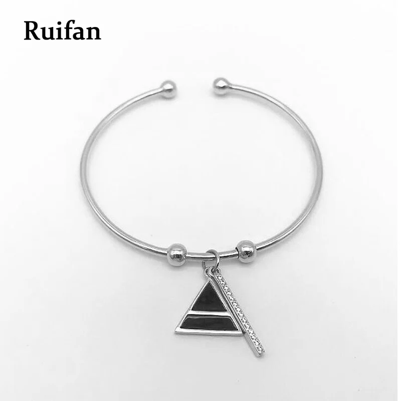 

Ruifan Triangle Bracelet Female 925 Sterling Silver Adjustable White Gold Open Cuff Ladies Bangle Bracelets Jewelry YBR016