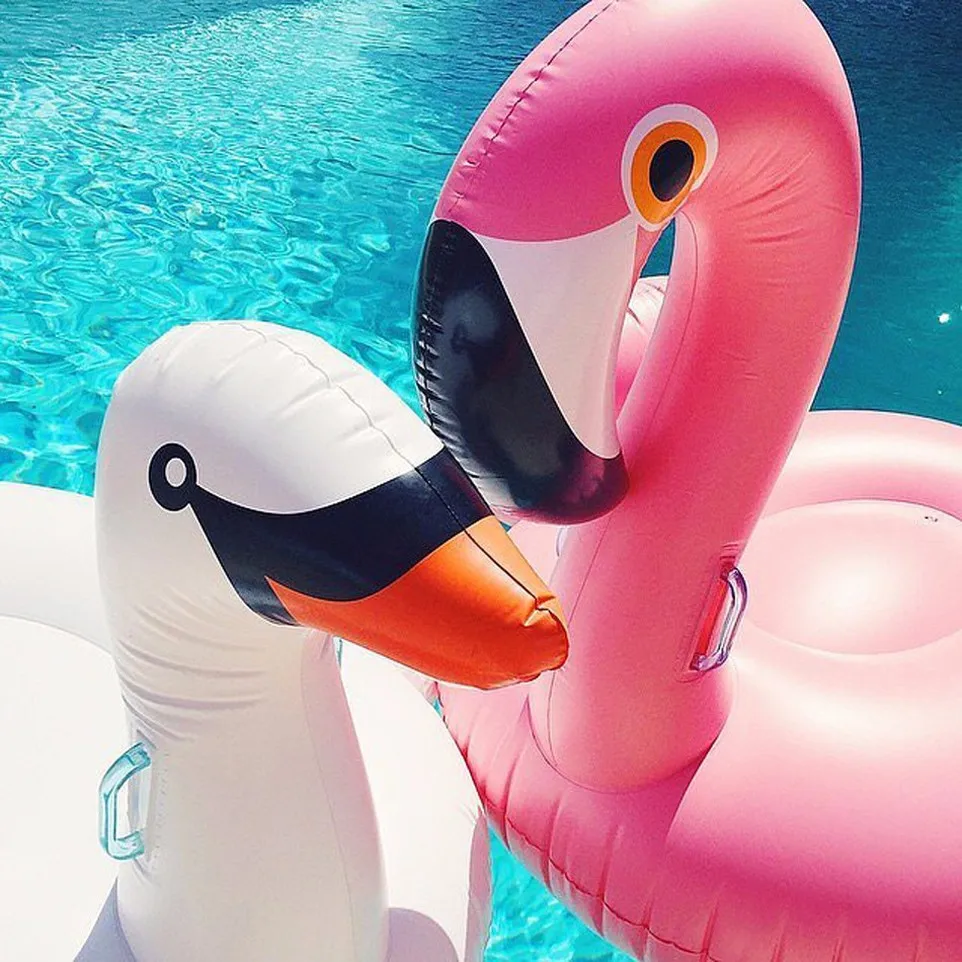 150CM Water Party Giant Bioa Flamingo Tube Pool Toy Float Inflatable Pink Cute Ride-On Pool Swim Ring For Holiday Fun