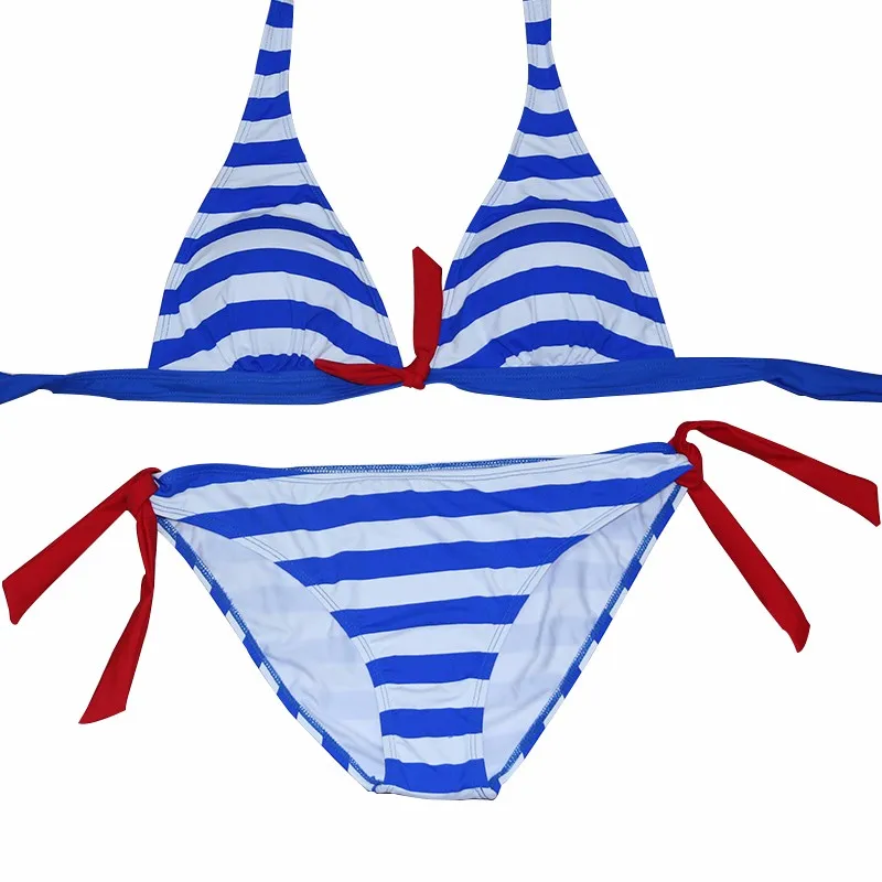 Купальник женский бикини женщин купальники короткий топ плед полосой бандо купальник комплект бикини купальный костюм лето одежда для пляжа