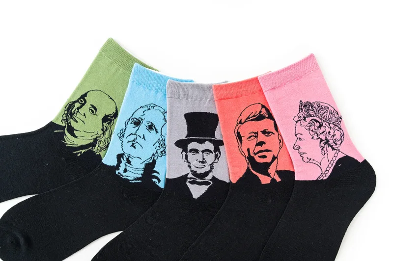 5 пар художественных хлопчатобумажные мужские носки горячая винтажный художественный стиль Счастливые Носки мужские с портрет персонажа