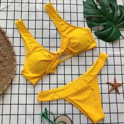 2018 Новые однотонные Цвет бантом купальный костюм купальники пляжная одежда для Для женщин с высокой лето