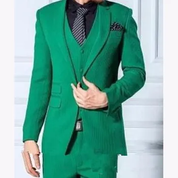 

Notch Lapel Green Fashion Terno Masculino mens suit (Jacket+Pant+Vent) Formal High Quality Costume Made wedding suits for men