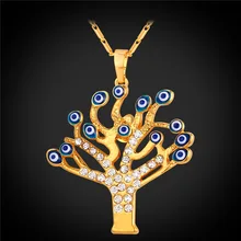 U7 New Evil Eyes Necklace Tree Pendants Gold Plated Rhinestone Crystal Necklace Turkish Evil Eye Necklace Women Wholesale P422