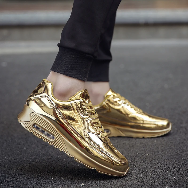 حذاء رجالي أحذية رياضية الذهب الشظية تنفس رجل حذاء كاجوال Zapatillas Hombre مريحة مشرق شقة حذاء Chaussures