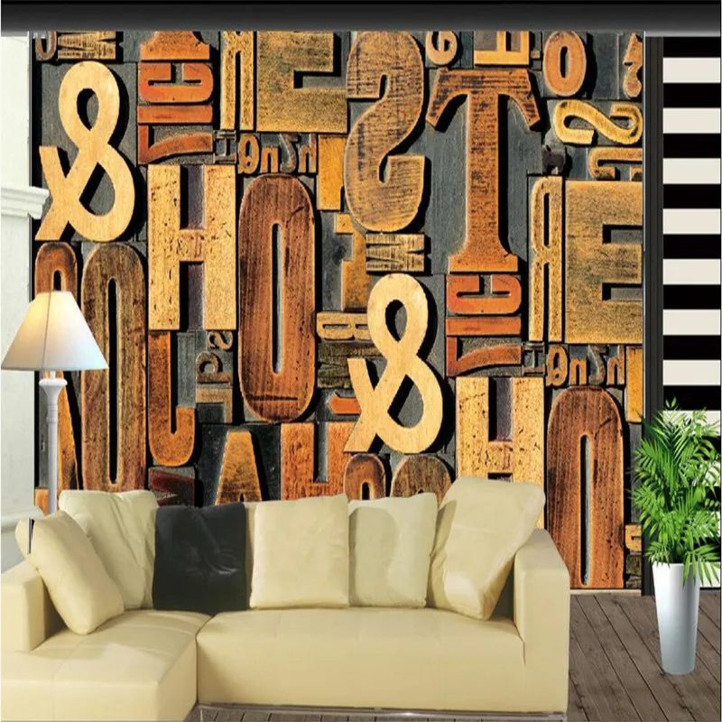 Home Decor Wallpaper for Living Room Retro Wooden Letter ...