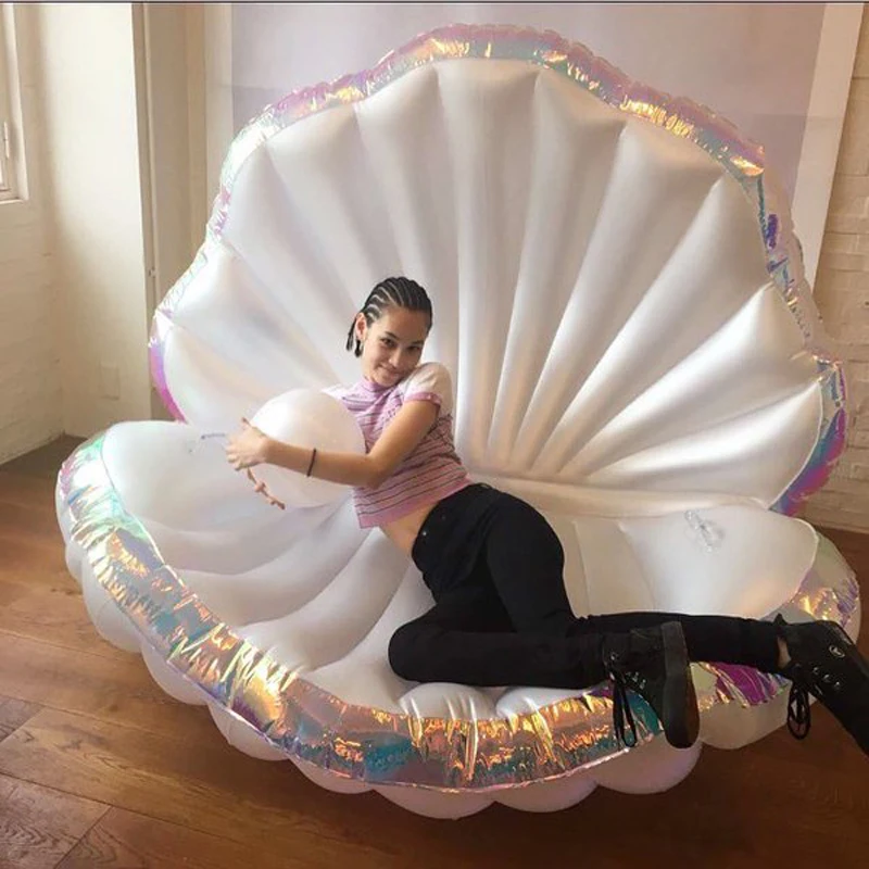 170cm Giant Inflatable Shell Pool Float New Design 2019 Summer Water Air Bed Lounger Clamshell With Pearl Seashell Scallop Board