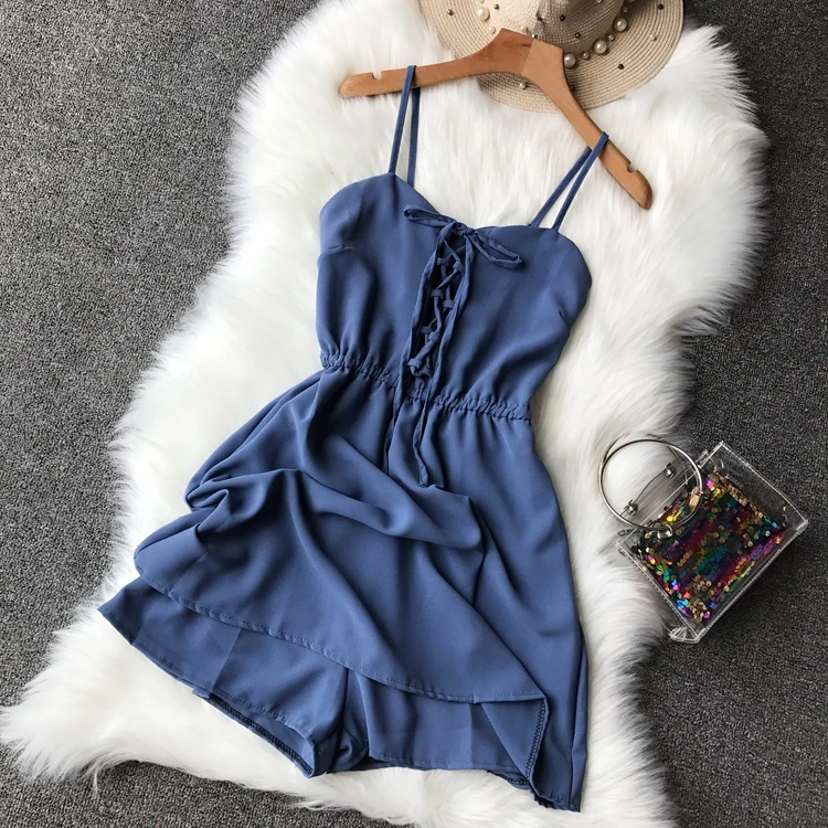 NiceMix 2019 Summer New simple sling women party Jumps was thin high waist sexy V-neck Elastic waist bandage female Rompers new