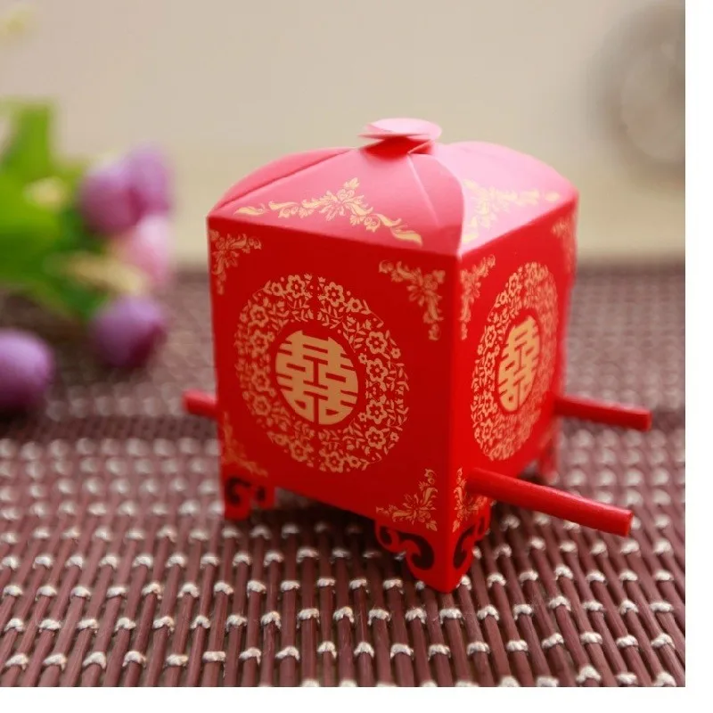 

500pcs New Creative Red Bridal Sedan Chair Wedding Candy Box Chinese Retro Wedding Favor Candy Box Free Ship