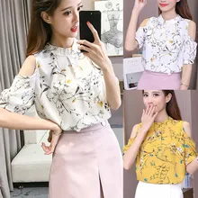 Women Blouse 2019 Summer Women Floral Printing Casual Off Shoulder Chiffon Print shirt Blouse