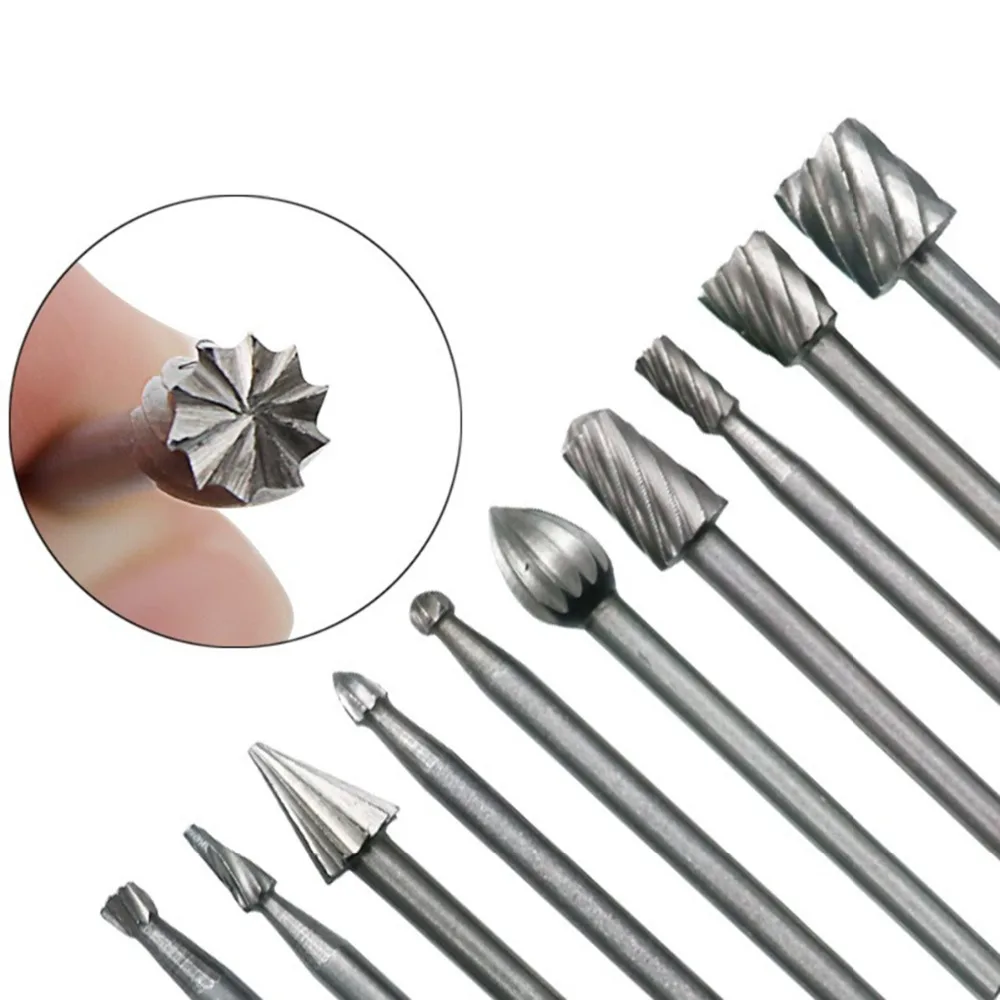 

10pcs HSS Routing Router Bits Burr Rotary Tools Rotary Carving Carved Knife Cutter Tool Engraving Wood Working Used for Dremel