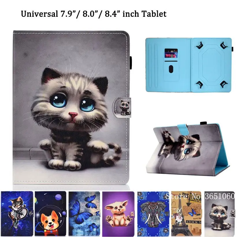 

Universal 8.0 inch Case For Huawei M5 M6 8.4 Tablet Cover for iPad mini 1 2 3 4 5 2019 For Samsung Tab 8.0 Cute Cat Stand Funda