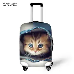 3D Водонепроницаемый пыле Чемодан Крышка для 18-30 дюймов Чехол милый кот печатных путешествия чемодан охватывает эластичный Чемодан крышка