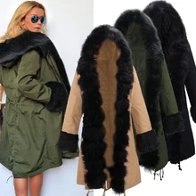 2016 New Winter Womens army green Long Cotton padded Parka Casual Outwear Military Hooded Coat Fur