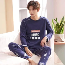 Высококачественные повседневные хлопковые пижамы, комплекты для мужчин, пижама с длинным рукавом, Мужская домашняя одежда, мужская домашняя одежда