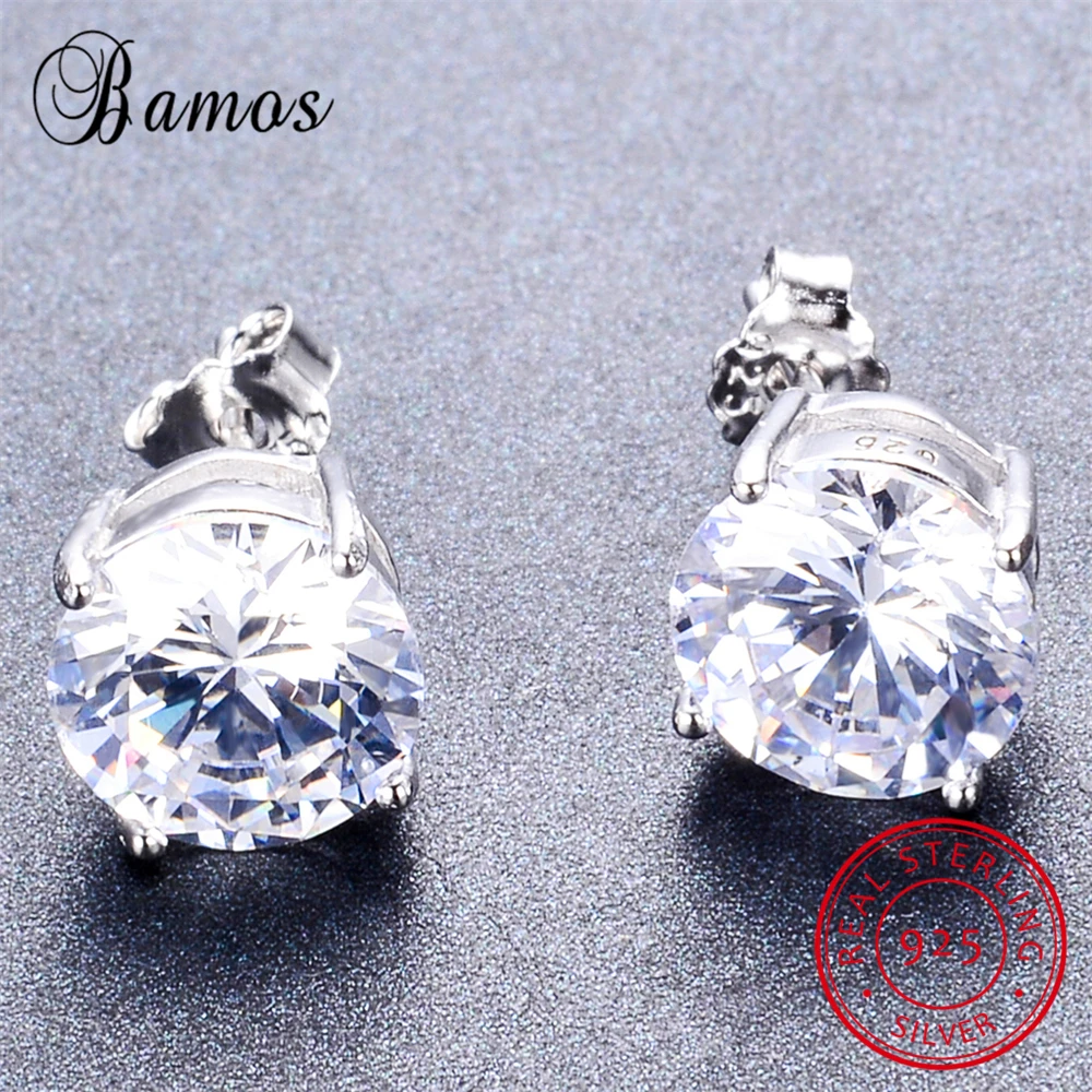 

Bamos Female White Small Round Stud Earring Real 925 Sterling Silver Earrings Fashion Jewelry Double Earrings For Women