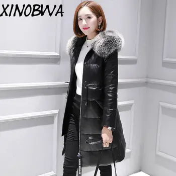 

Macaquinho Feminino Curto Europe New Women's Fashion Winter Real Sheepskin Big Real Fox Fur Hooded Coats Jackets Female Mittens