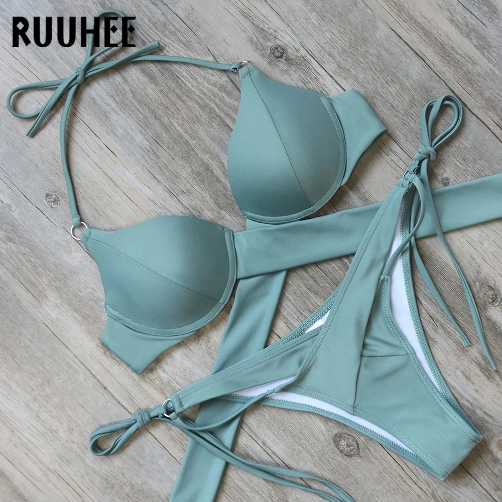 

RUUHEE New Bikini Swimwear Women Swimsuit Bikini Set Push Up Bathing Suit 2019 Sexy Cross Strap Beachwear Women's Swimming Suit
