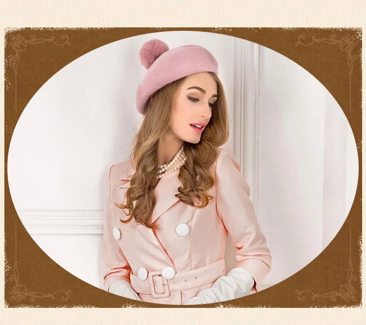 FS розовый берет, шапка для женщин, шерстяная фетровая шапка s с помпоном, бини French Boina Gorras, плоская шапка, зимние женские шапки стюардессы