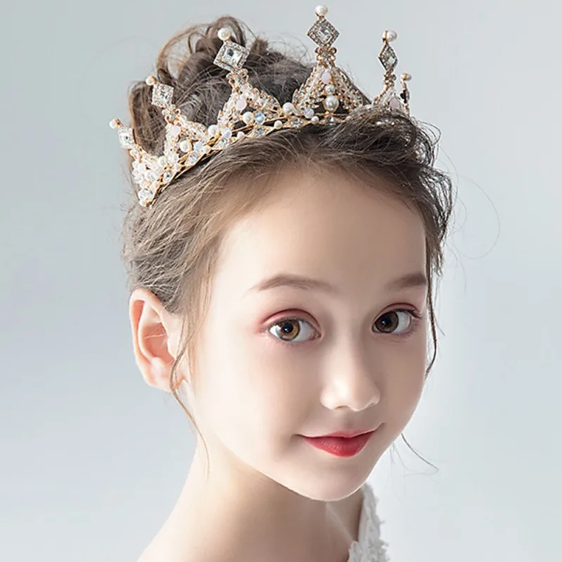 Children's Crown Headdress Princess Girl Crown Headband Cute Crown Crystal Flower Wedding Party Accessories Photography Props