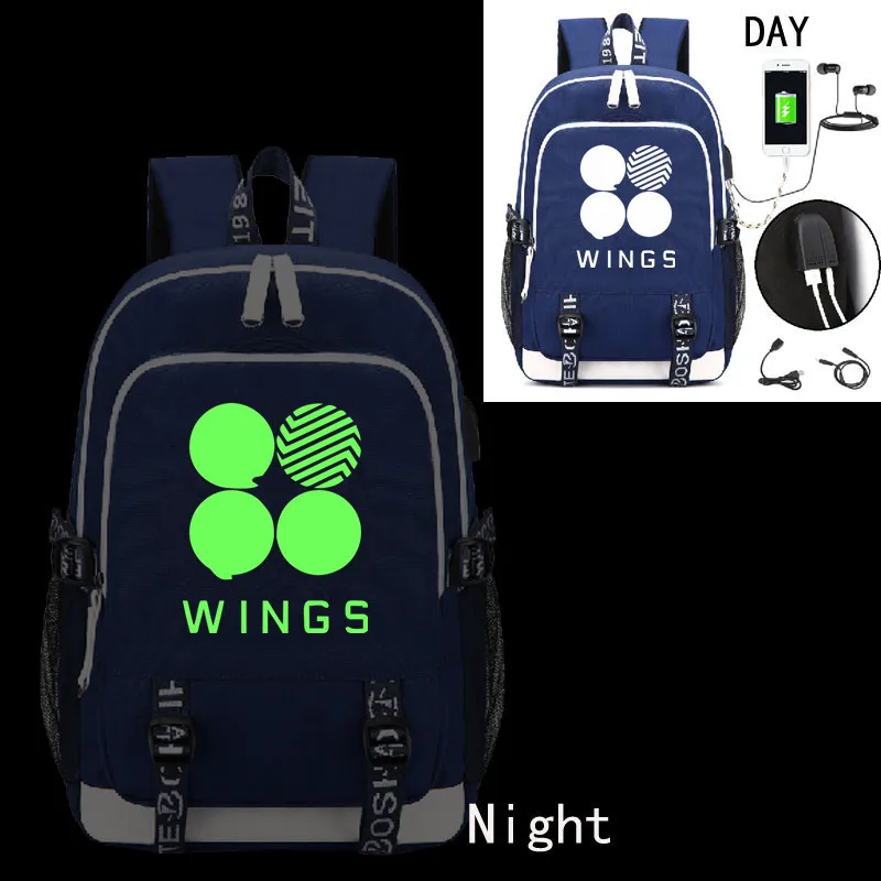 

BTS Bulletproof Boy Scouts Luminous Printing Backpack Hip-pop Canvas School Bags USB Charging Laptop Backpack BTS Shouder Bags